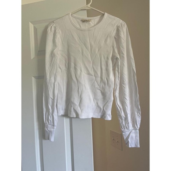 Madewell Ribbed Puff Sleeve Top Long Sleeve White Blouse XS - Picture 1 of 2